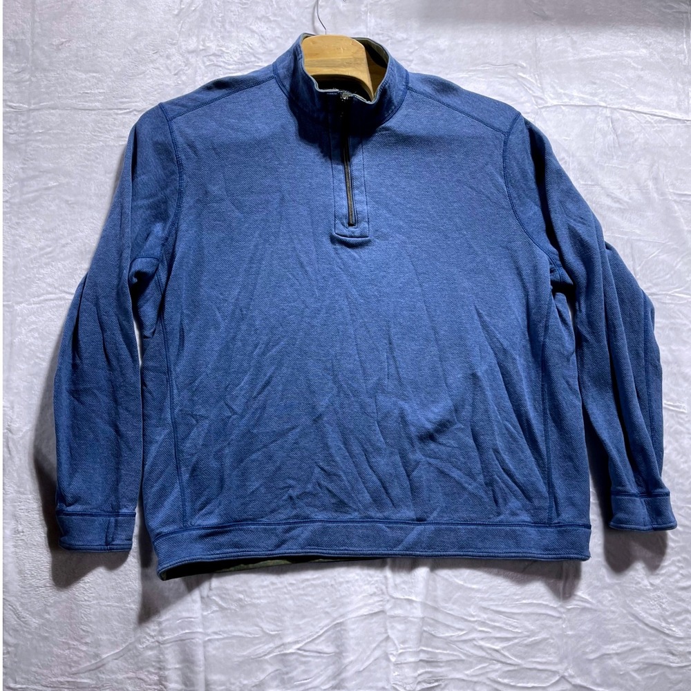 Tommy Bahama Mens Quarter Zip Pullover Blue Cotton TENCEL Blend